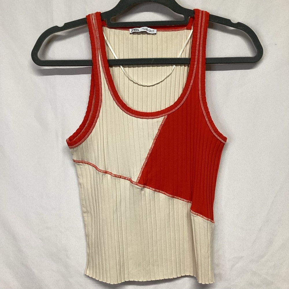 Zara Patchwork Cotton Tank Top S